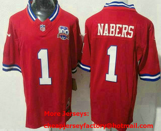 Men's New York Giants #1 Malik Nabers Limited Red 100 Seasons FUSE Vapor Jersey
