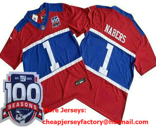 Men's New York Giants #1 Malik Nabers Limited Red Alternate FUSE 100 Seasons Vapor Jersey