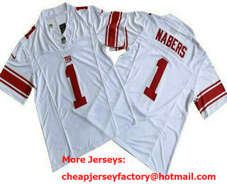 Men's New York Giants #1 Malik Nabers Limited White FUSE Vapor Jersey