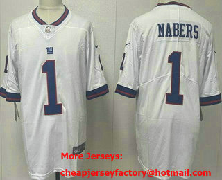 Men's New York Giants #1 Malik Nabers Limited White Throwback Vapor Jersey