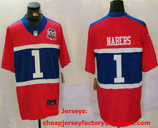 Men's New York Giants #1 Malik Nabers Red 2024 FUSE 100TH Season Patch Vapor Limited Stitched Jersey