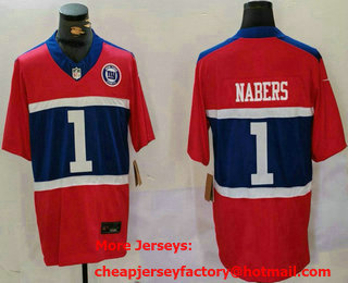 Men's New York Giants #1 Malik Nabers Red 2024 FUSE Team Patch Vapor Limited Stitched Jersey