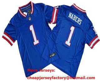 Men's New York Giants #1 Malik Nabers Royal Vapor FUSE Classic Stitched Jersey