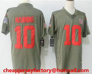 Men's New York Giants #10 Eli Manning Olive 2017 Salute To Service Stitched NFL Nike Limited Jersey