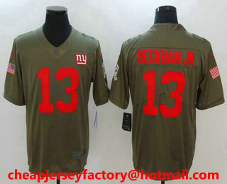Men's New York Giants #13 Odell Beckham Jr Olive 2017 Salute To Service Stitched NFL Nike Limited Jersey