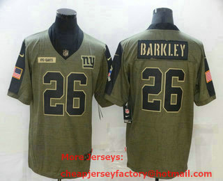 Men's New York Giants #26 Saquon Barkley 2021 Olive Salute To Service Limited Stitched Jersey