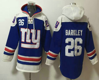 Men's New York Giants #26 Saquon Barkley Blue Ageless Must Have Lace Up Pullover Hoodie