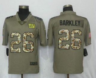 Men's New York Giants #26 Saquon Barkley Olive With Camo 2018 Salute To Service Stitched NFL Nike Limited Jersey