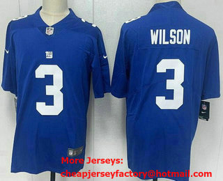 Men's New York Giants #3 Russell Wilson Limited Blue Vapor Jersey