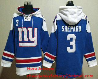 Men's New York Giants #3 Sterling Shepard Blue Ageless Must Have Lace Up Pullover Hoodie