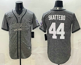 Men's New York Giants #44 Cam Skattebo Gray With Patch Cool Base Stitched Baseball Jersey