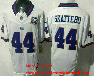 Men's New York Giants #44 Cam Skattebo Limited White Throwback 100 Seasons FUSE Vapor Jersey