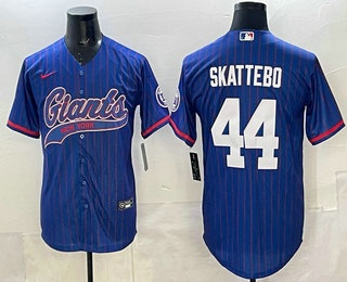 Men's New York Giants #44 Cam Skattebo Royal Pinstripe With Patch Cool Base Stitched Baseball Jersey