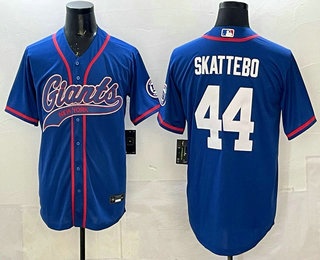 Men's New York Giants #44 Cam Skattebo Royal With Patch Cool Base Stitched Baseball Jersey