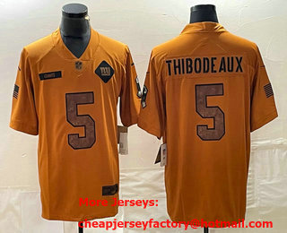 Men's New York Giants #5 Kayvon Thibodeaux Brown 2023 Salute To Service Limited Stitched Jersey