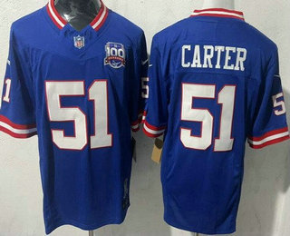 Men's New York Giants #51 Abdul Carter Limited Blue Classic 100 Seasons FUSE Vapor Jersey