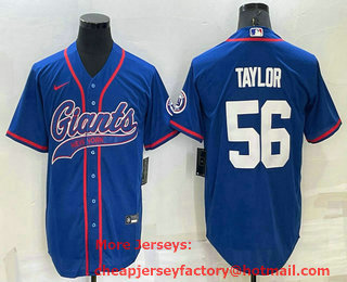 Men's New York Giants #56 Lawrence Taylor Blue Stitched MLB Cool Base Nike Baseball Jersey