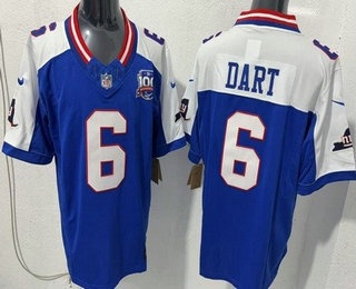 Men's New York Giants #6 Jaxson Dart Limited Blue Thanksgiving 100 Seasons FUSE Vapor Jersey