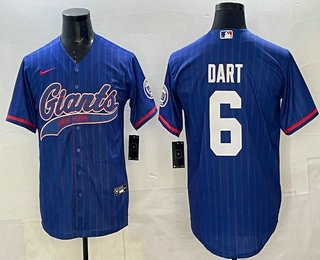 Men's New York Giants #6 Jaxson Dart Royal Pinstripe With Patch Cool Base Stitched Baseball Jersey