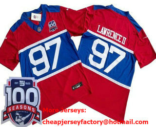 Men's New York Giants #97 Dexter Lawrence II Limited Red Alternate FUSE 100 Seasons Vapor Jersey