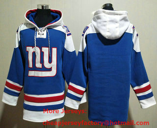 Men's New York Giants Blank Blue Ageless Must Have Lace Up Pullover Hoodie
