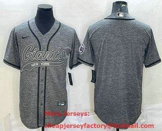 Men's New York Giants Blank Grey With Patch Cool Base Stitched Baseball Jersey
