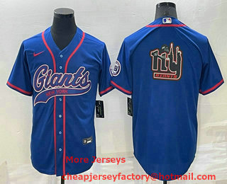 Men's New York Giants Blue Team Big Logo With Patch Cool Base Stitched Baseball Jersey