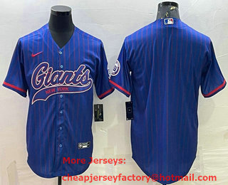 Men's New York Giants Blue With Patch Cool Base Stitched Baseball Jersey
