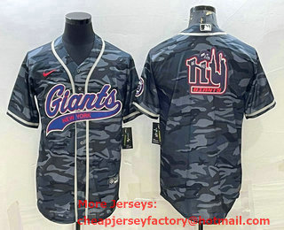 Men's New York Giants Grey Camo Team Big Logo With Patch Cool Base Stitched Baseball Jersey