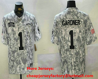 Men's New York Jets #1 Sauce Gardner Arctic Camo 2024 FUSE Salute to Service Limited Stitched Jersey