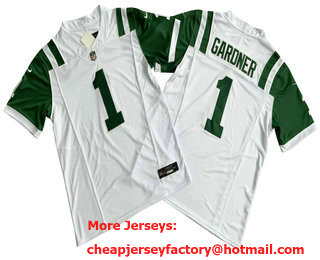 Men's New York Jets #1 Sauce Gardner Limited FUSE White Classic Vapor Jersey