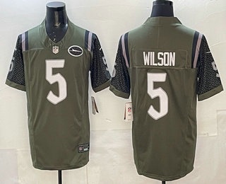 Men's New York Jets #5 Garrett Wilson Gotham Green Rivalries FUSE Vapor Stitched Jersey