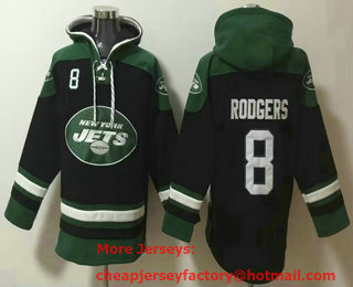 Men's New York Jets #8 Aaron Rodgers Black Ageless Must Have Lace Up Pullover Hoodie