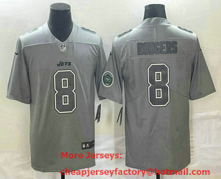 Men's New York Jets #8 Aaron Rodgers LOGO Grey Atmosphere Fashion 2022 Vapor Untouchable Stitched Limited Jersey