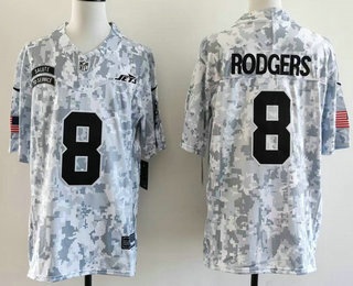 Men's New York Jets #8 Aaron Rodgers Limited Arctic Camo 2024 Salute to Service Jersey