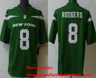Men's New York Jets #8 Aaron Rodgers Limited Green FUSE Vapor Jersey