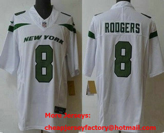 Men's New York Jets #8 Aaron Rodgers Limited White FUSE Vapor Jersey