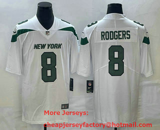 Men's New York Jets #8 Aaron Rodgers White 2023 Vapor Untouchable Stitched Nike Limited Jersey
