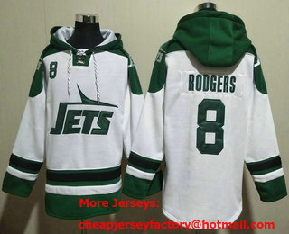 Men's New York Jets #8 Aaron Rodgers White Ageless Must Have Lace Up Pullover Hoodie