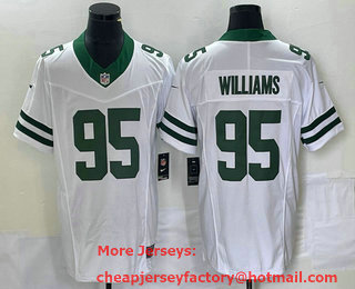 Men's New York Jets #95 Quinnen Williams White 2023 FUSE Vapor Limited Throwback Stitched Jersey