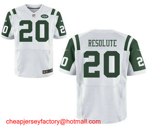 Men's New York Jets Resolute Support #20 Resolute White Road Stitched NFL Nike Elite Jersey