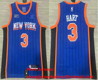 Men's New York Knicks #3 Josh Hart Blue 2023 City Icon Sponsor Swingman Jersey