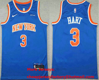 Men's New York Knicks #3 Josh Hart Blue Icon Sponsor Swingman Jersey