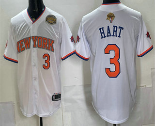 Men's New York Knicks #3 Josh Hart White 2026 Finals Eastern Conference Champions Patch Stitched Baseball Jersey