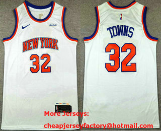 Men's New York Knicks #32 Karl Anthony Towns White Sponsor Swingman Jersey