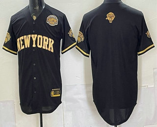 Men's New York Knicks Blank Black Gold 2026 Finals Champions Patch Stitched Baseball Jersey