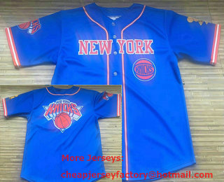 Men's New York Knicks Blue Laser Printing Cool Base Baseball Jersey