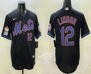 Men's New York Mets #12 Francisco Lindor Black 2025 Spring Training Limited Stitched Jersey