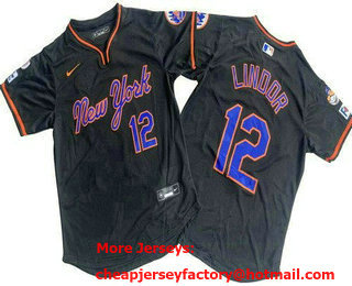 Men's New York Mets #12 Francisco Lindor Black Alternate Limited Jersey