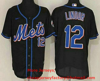 Men's New York Mets #12 Francisco Lindor Black Stitched MLB Cool Base Nike Jersey